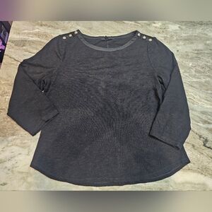 White House Black Market Black Button Shoulder ¾ Sleeve Top Size XL